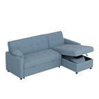 Divano letto sezionale a L reversibile a 3 posti con contenitore, Verde / Blu / Grigio