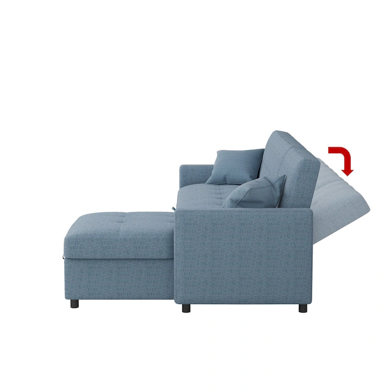 Divano letto sezionale a L reversibile a 3 posti con contenitore, Verde / Blu / Grigio