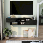 Mobile TV sospeso a 2 ripiani da 150 cm in quercia nera / noce americano chiaro / quercia nera recuperata – Adatto per TV fino a 65"