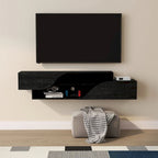 Mobile TV sospeso a 2 ripiani da 150 cm in quercia nera / noce americano chiaro / quercia nera recuperata – Adatto per TV fino a 65"