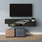 Mobile TV sospeso a 2 ripiani da 150 cm in quercia nera / noce americano chiaro / quercia nera recuperata – Adatto per TV fino a 65"