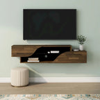 Mobile TV sospeso a 2 ripiani da 150 cm in quercia nera / noce americano chiaro / quercia nera recuperata – Adatto per TV fino a 65"