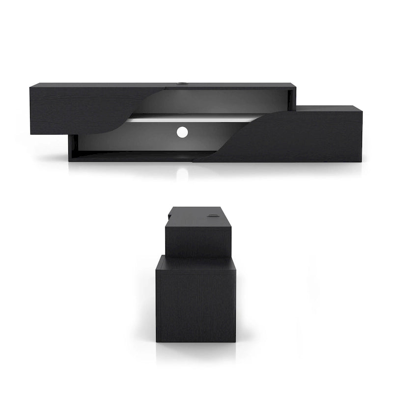 Mobile TV sospeso a 2 ripiani da 150 cm in quercia nera / noce americano chiaro / quercia nera recuperata – Adatto per TV fino a 65"