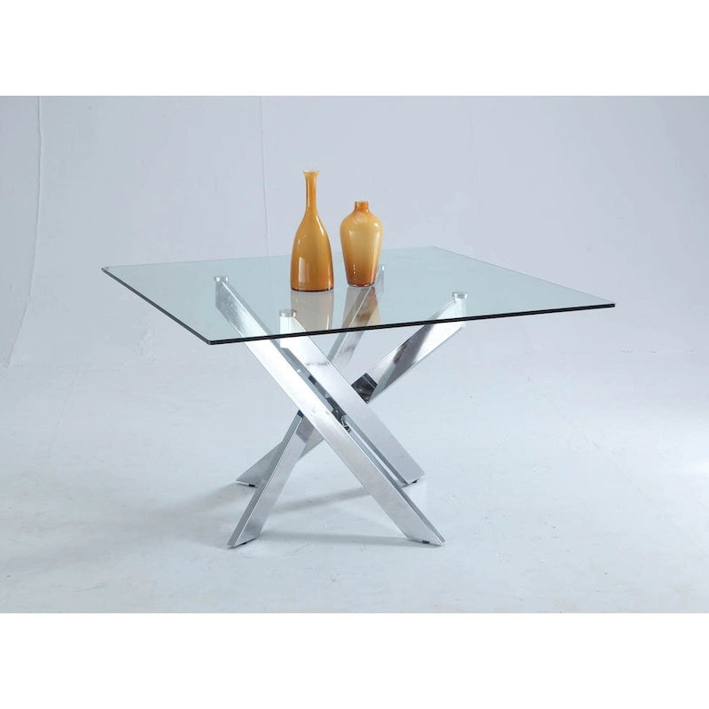 Set da pranzo quadrato in vetro da 5 persone in cromo nero