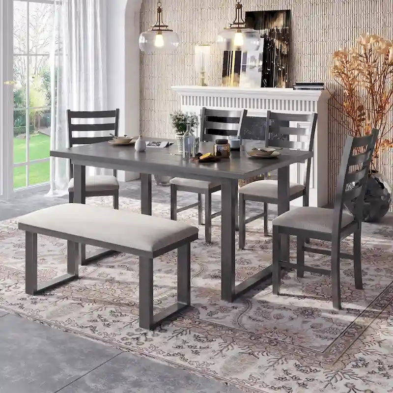 Set da pranzo grigio da 6 pezzi, 6 posti