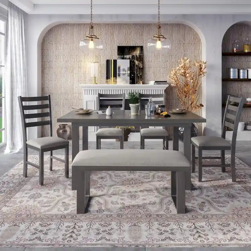 Set da pranzo grigio da 6 pezzi, 6 posti
