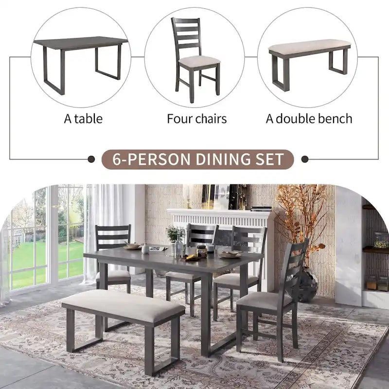 Set da pranzo grigio da 6 pezzi, 6 posti