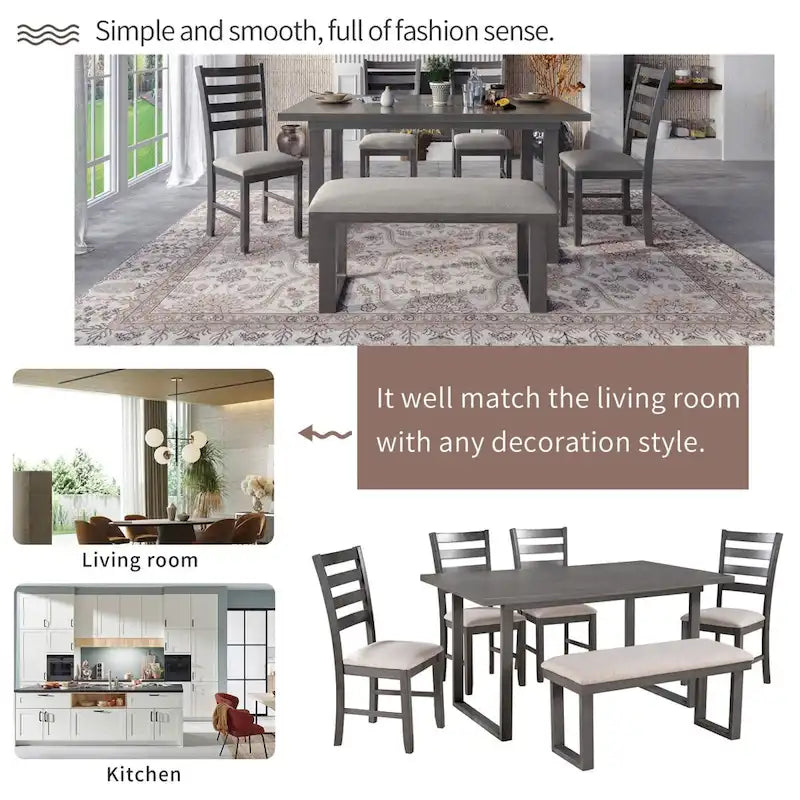 Set da pranzo grigio da 6 pezzi, 6 posti