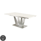 Tavolo da pranzo allungabile bianco e cromato, stile contemporaneo, 6–8 posti