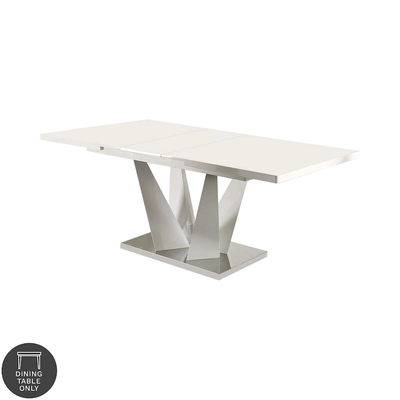 Tavolo da pranzo allungabile bianco e cromato, stile contemporaneo, 6–8 posti