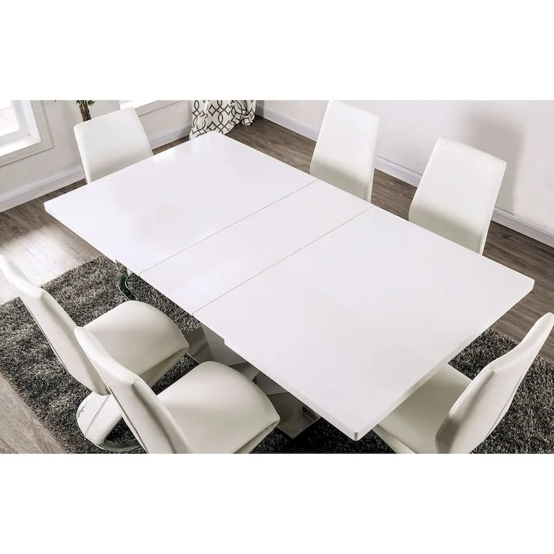 Tavolo da pranzo allungabile bianco e cromato, stile contemporaneo, 6–8 posti