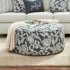 Chestnut Transitional Round Ivory Chenille Cocktail Ottoman by Furniture of America