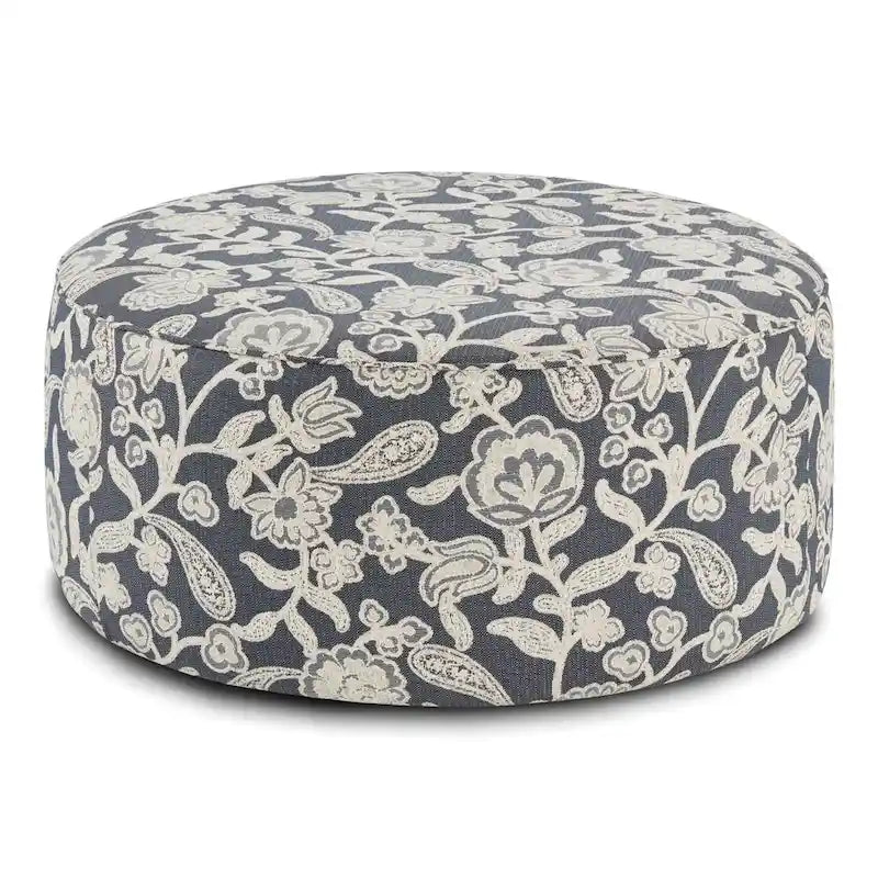 Pouf rotondo floreale multiplo, ciniglia avorio, seduta singola