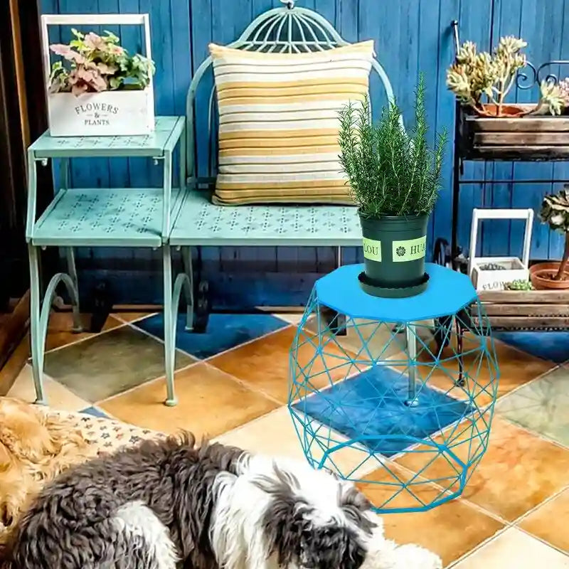Tavolino Laterale Geometrico in Ferro – Giallo / Verde / Arancione / Blu, 1 Persona
