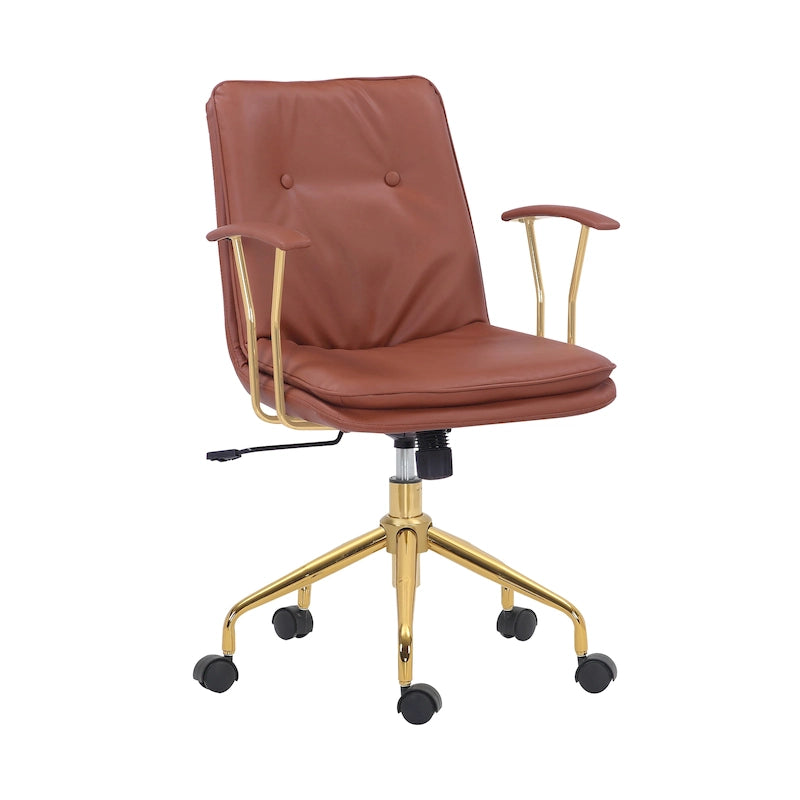 Sedia da ufficio in pelle PU, gambe cromate color oro, Marrone/Nero/Bianco, 1 persona