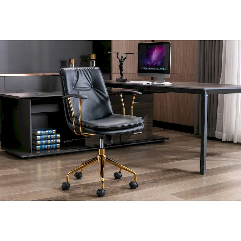 Sedia da ufficio in pelle PU, gambe cromate color oro, Marrone/Nero/Bianco, 1 persona