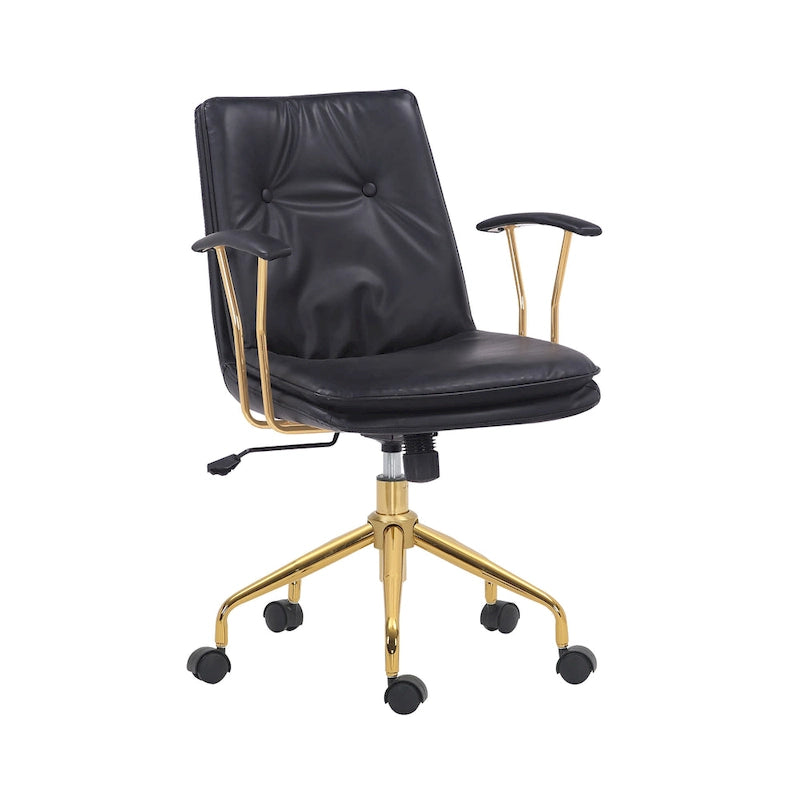Sedia da ufficio in pelle PU, gambe cromate color oro, Marrone/Nero/Bianco, 1 persona