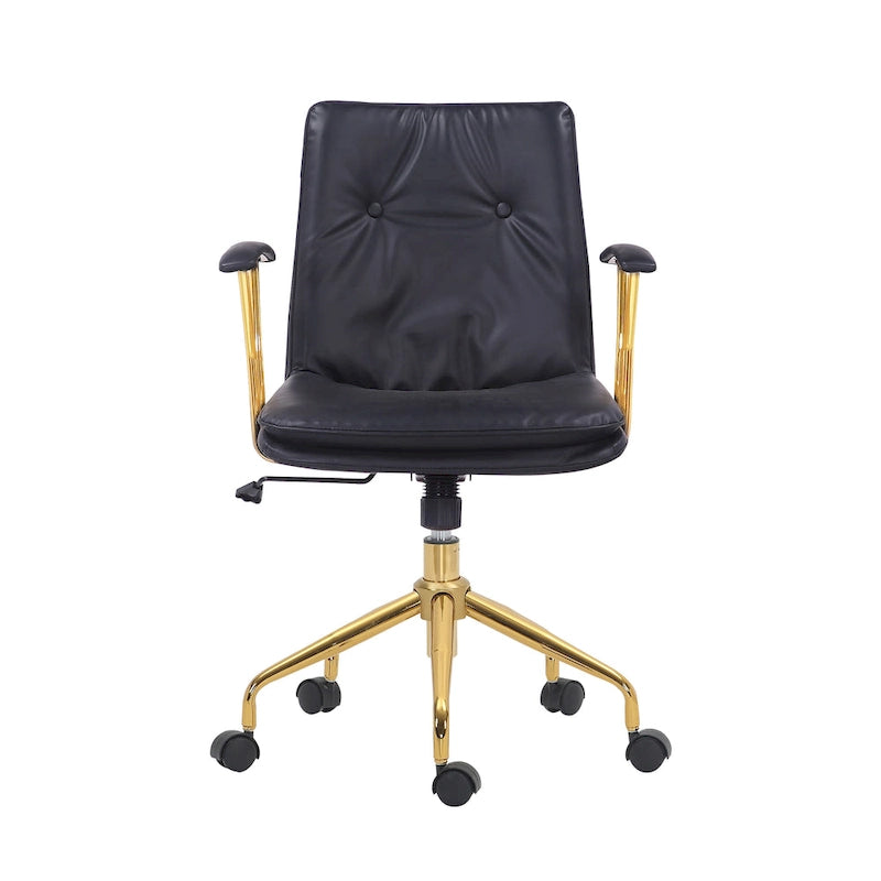 Sedia da ufficio in pelle PU, gambe cromate color oro, Marrone/Nero/Bianco, 1 persona