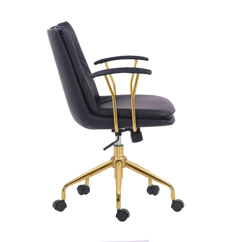 Sedia da ufficio in pelle PU, gambe cromate color oro, Marrone/Nero/Bianco, 1 persona