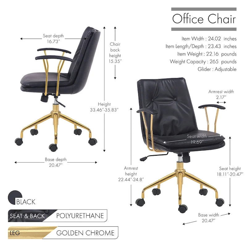 Sedia da ufficio in pelle PU, gambe cromate color oro, Marrone/Nero/Bianco, 1 persona