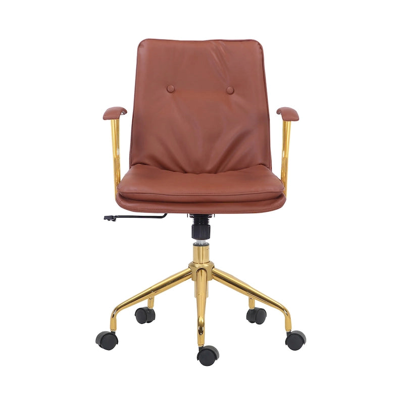 Sedia da ufficio in pelle PU, gambe cromate color oro, Marrone/Nero/Bianco, 1 persona