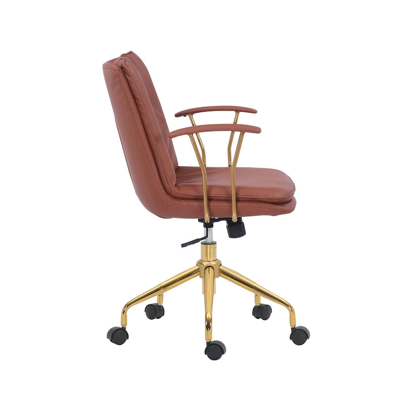 Sedia da ufficio in pelle PU, gambe cromate color oro, Marrone/Nero/Bianco, 1 persona