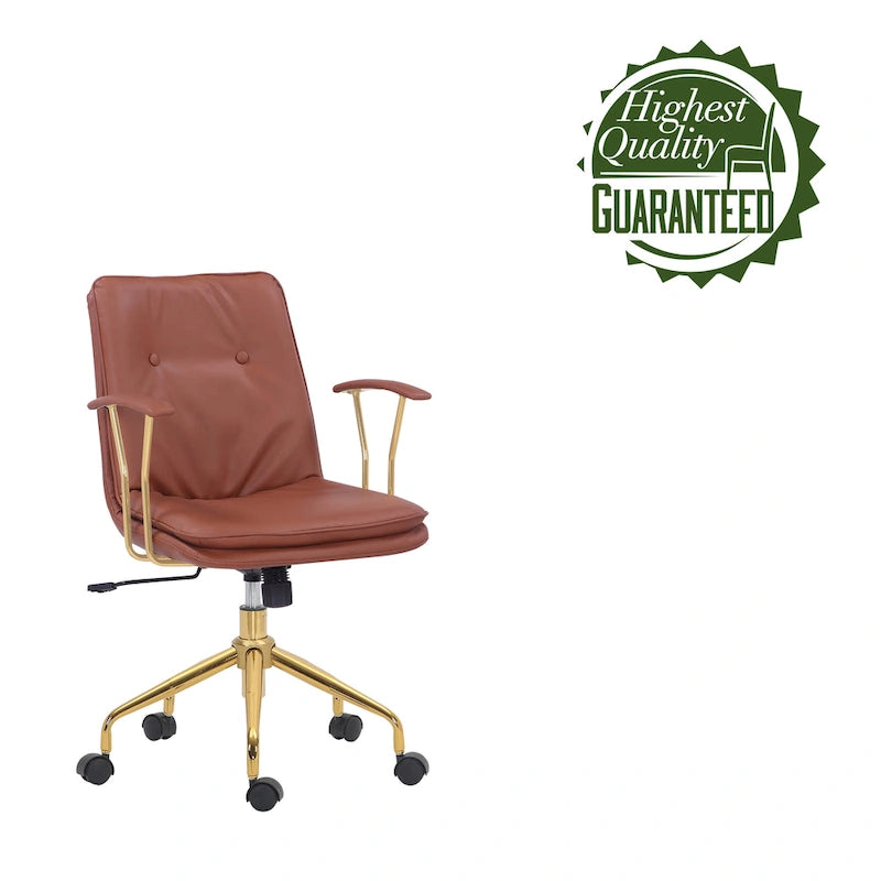 Sedia da ufficio in pelle PU, gambe cromate color oro, Marrone/Nero/Bianco, 1 persona