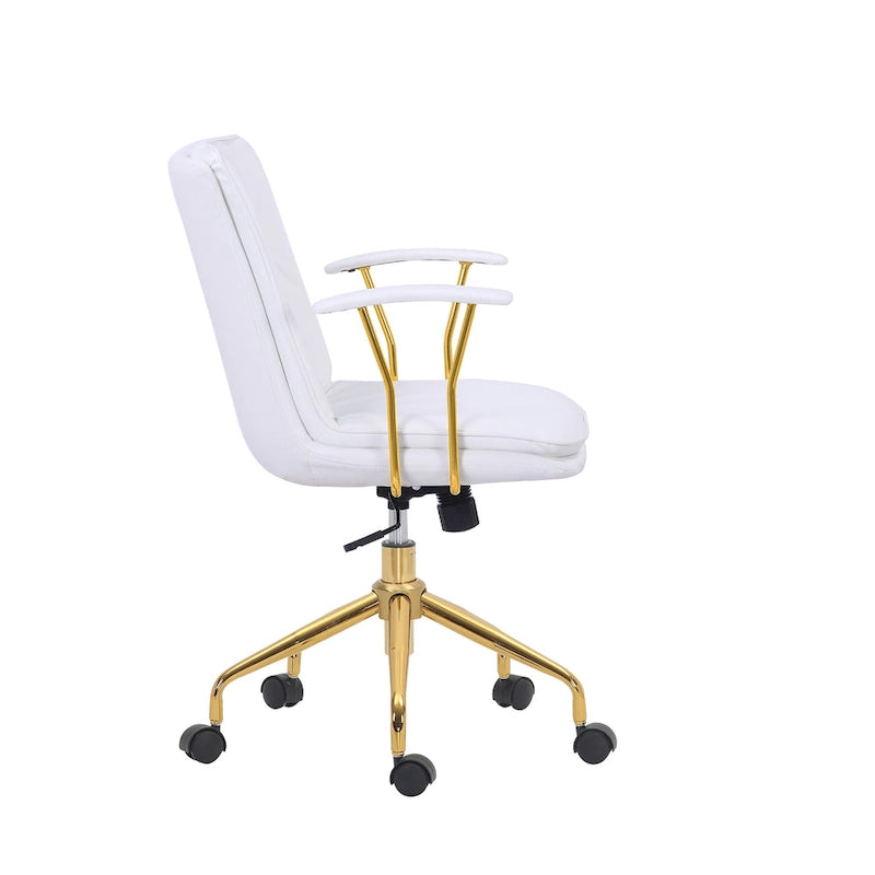 Sedia da ufficio in pelle PU, gambe cromate color oro, Marrone/Nero/Bianco, 1 persona