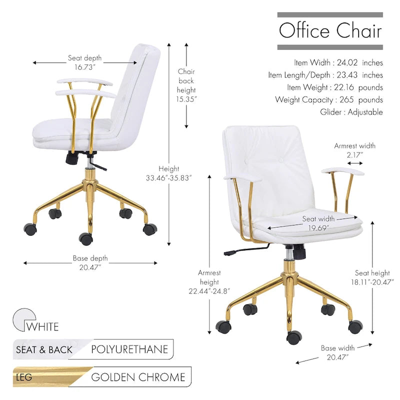 Sedia da ufficio in pelle PU, gambe cromate color oro, Marrone/Nero/Bianco, 1 persona