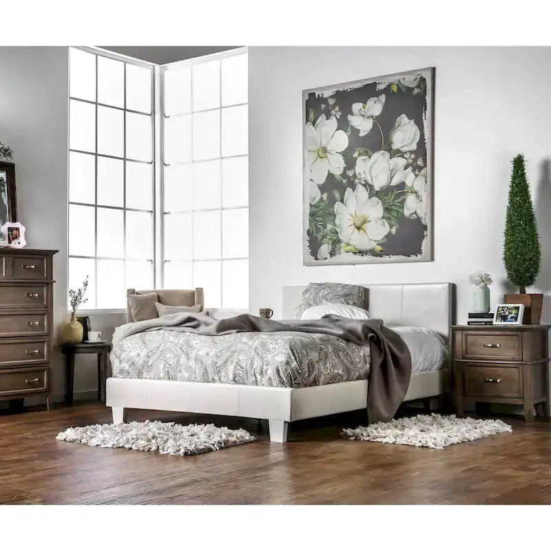 Letto King Size imbottito con piattaforma bianco/espresso/grigio/avorio, in similpelle o tessuto, per 1 persona
