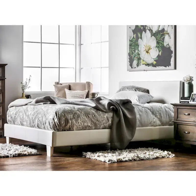 Letto King Size imbottito con piattaforma bianco/espresso/grigio/avorio, in similpelle o tessuto, per 1 persona