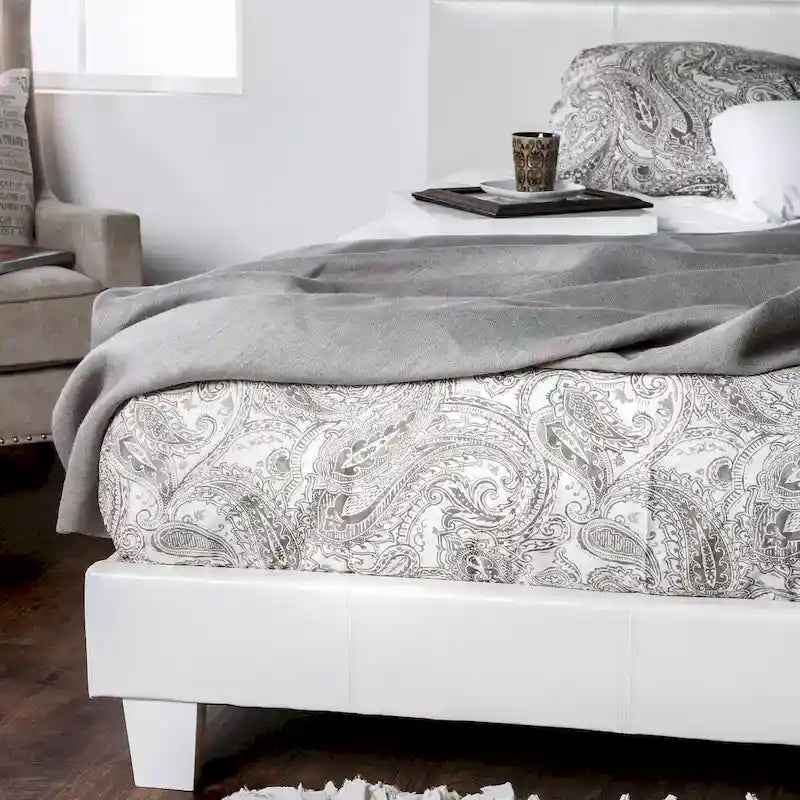 Letto King Size imbottito con piattaforma bianco/espresso/grigio/avorio, in similpelle o tessuto, per 1 persona