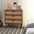 Cassettiera a 3 cassetti in rattan – Noce / Nero anticato / Bianco / Nero / Rovere, finitura naturale, montaggio da 1 persona