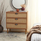 Cassettiera a 3 cassetti in rattan – Noce / Nero anticato / Bianco / Nero / Rovere, finitura naturale, montaggio da 1 persona
