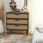 Cassettiera a 3 cassetti in rattan – Noce / Nero anticato / Bianco / Nero / Rovere, finitura naturale, montaggio da 1 persona