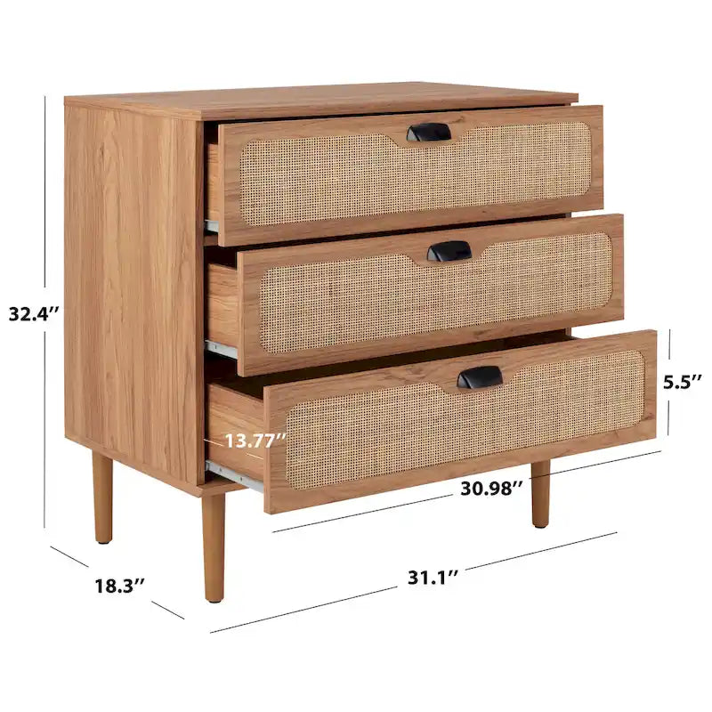 Cassettiera a 3 cassetti in rattan – Noce / Nero anticato / Bianco / Nero / Rovere, finitura naturale, montaggio da 1 persona