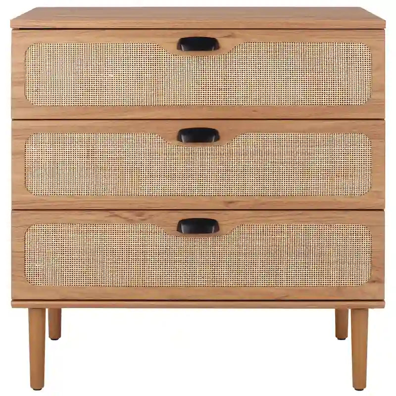 Cassettiera a 3 cassetti in rattan – Noce / Nero anticato / Bianco / Nero / Rovere, finitura naturale, montaggio da 1 persona