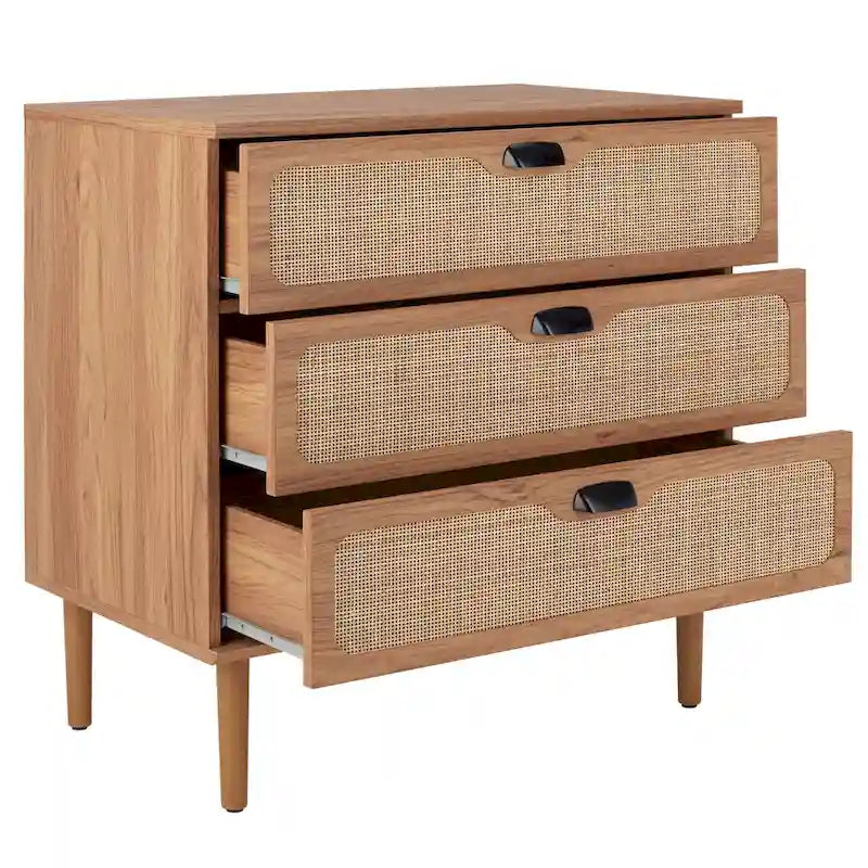 Cassettiera a 3 cassetti in rattan – Noce / Nero anticato / Bianco / Nero / Rovere, finitura naturale, montaggio da 1 persona