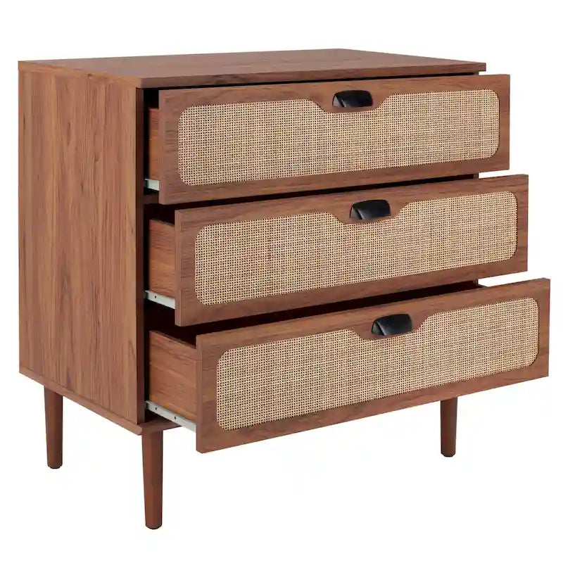 Cassettiera a 3 cassetti in rattan – Noce / Nero anticato / Bianco / Nero / Rovere, finitura naturale, montaggio da 1 persona