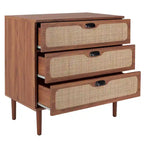 Cassettiera a 3 cassetti in rattan – Noce / Nero anticato / Bianco / Nero / Rovere, finitura naturale, montaggio da 1 persona