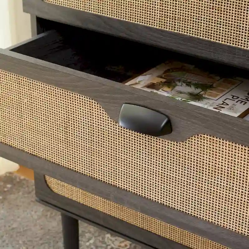 Cassettiera a 3 cassetti in rattan – Noce / Nero anticato / Bianco / Nero / Rovere, finitura naturale, montaggio da 1 persona