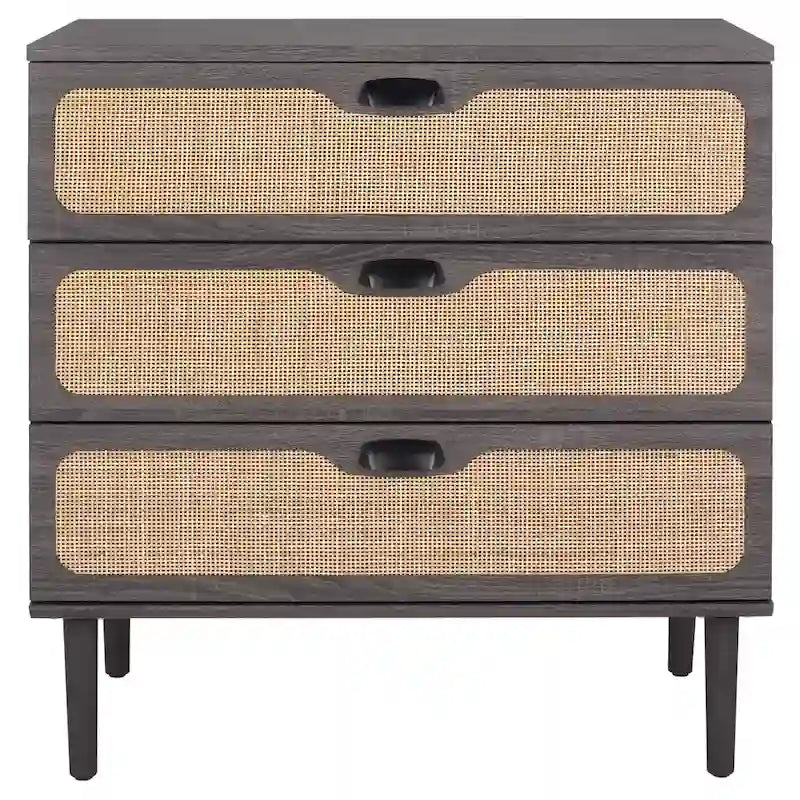 Cassettiera a 3 cassetti in rattan – Noce / Nero anticato / Bianco / Nero / Rovere, finitura naturale, montaggio da 1 persona