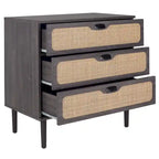 Cassettiera a 3 cassetti in rattan – Noce / Nero anticato / Bianco / Nero / Rovere, finitura naturale, montaggio da 1 persona