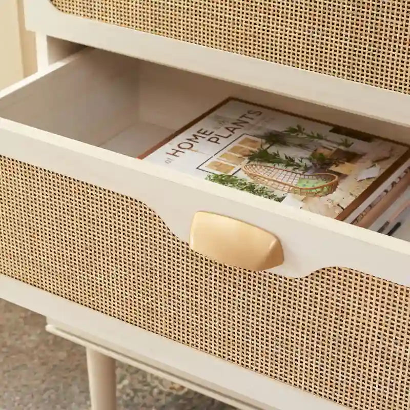 Cassettiera a 3 cassetti in rattan – Noce / Nero anticato / Bianco / Nero / Rovere, finitura naturale, montaggio da 1 persona
