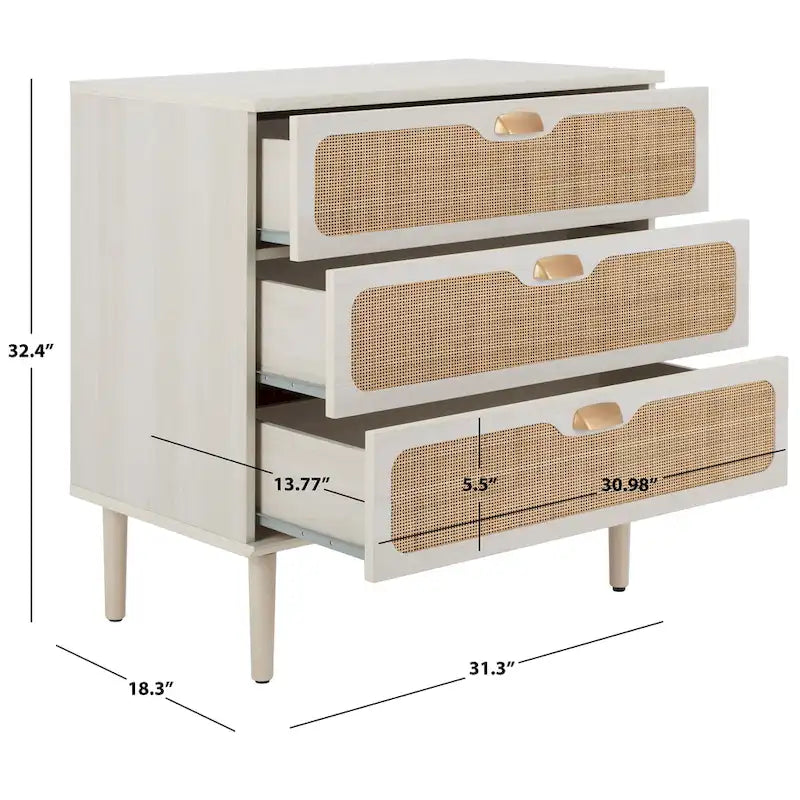 Cassettiera a 3 cassetti in rattan – Noce / Nero anticato / Bianco / Nero / Rovere, finitura naturale, montaggio da 1 persona