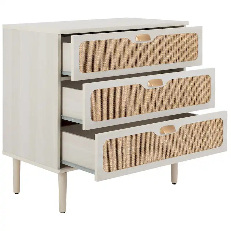 Cassettiera a 3 cassetti in rattan – Noce / Nero anticato / Bianco / Nero / Rovere, finitura naturale, montaggio da 1 persona