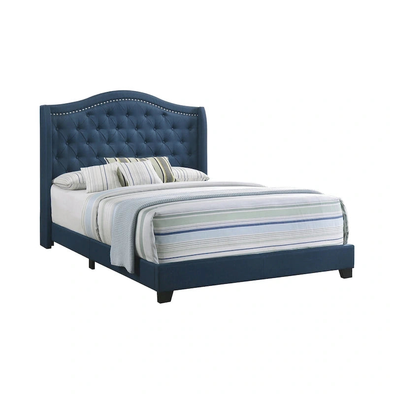 Letto imbottito trapuntato con schienale a cammello blu/grigio/beige – una piazza e mezza/matrimoniale/king-size
