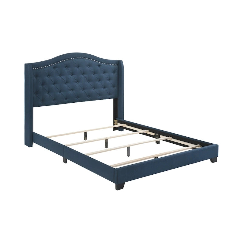Letto imbottito trapuntato con schienale a cammello blu/grigio/beige – una piazza e mezza/matrimoniale/king-size