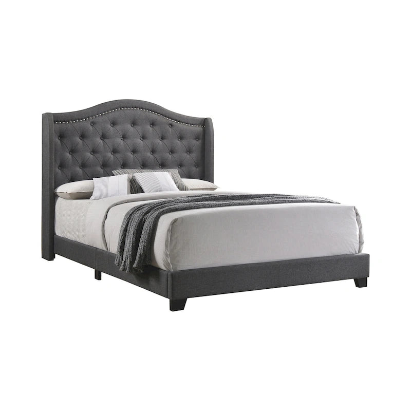 Letto imbottito trapuntato con schienale a cammello blu/grigio/beige – una piazza e mezza/matrimoniale/king-size
