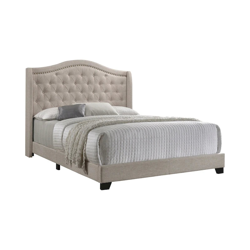 Letto imbottito trapuntato con schienale a cammello blu/grigio/beige – una piazza e mezza/matrimoniale/king-size
